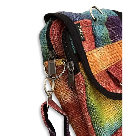 Rainbow Tie Dye 100% Hemp Woven Small Crossbody Utility Bag Hippie Stoner Pride - Picture 4 of 12